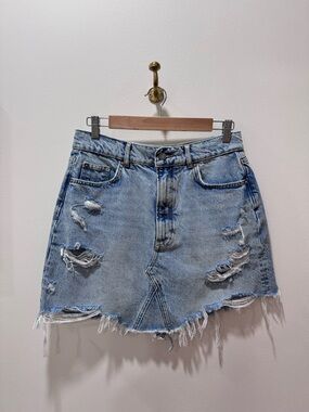 Pilcro Light Blue Distressed Denim Mini Skirt
